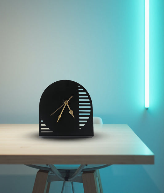 Arched Metal Table Clock with Linear Cutouts