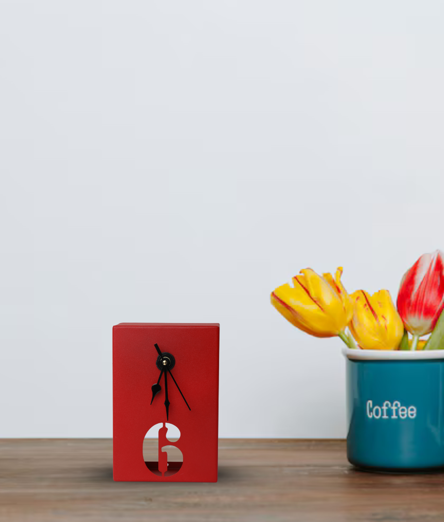 Modern Rectangular Table Clock with Bold Number 6