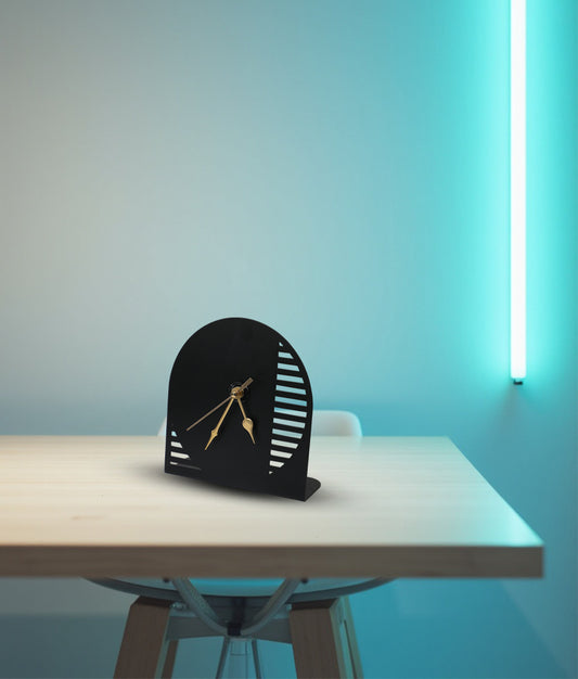 Arched Metal Table Clock with Linear Cutouts