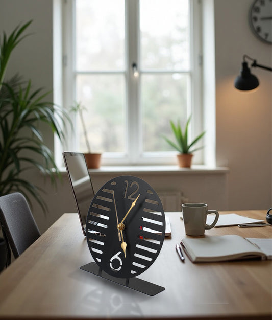 Modern Round Cutout Metal Table Clock with Bold Numerals