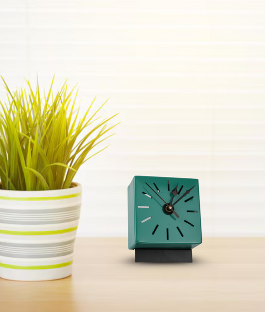 Modern Green Block Table Clock with Minimalist Dash Markers