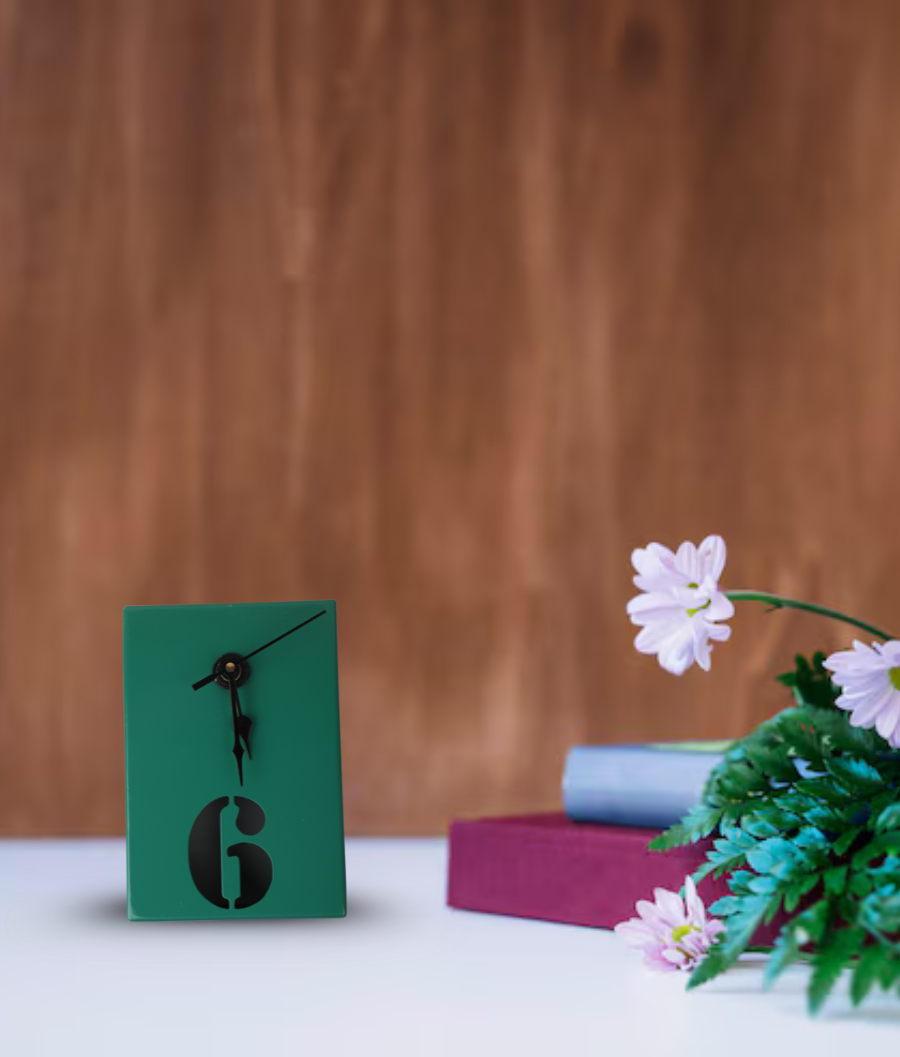 Modern Rectangular Table Clock with Bold Number 6