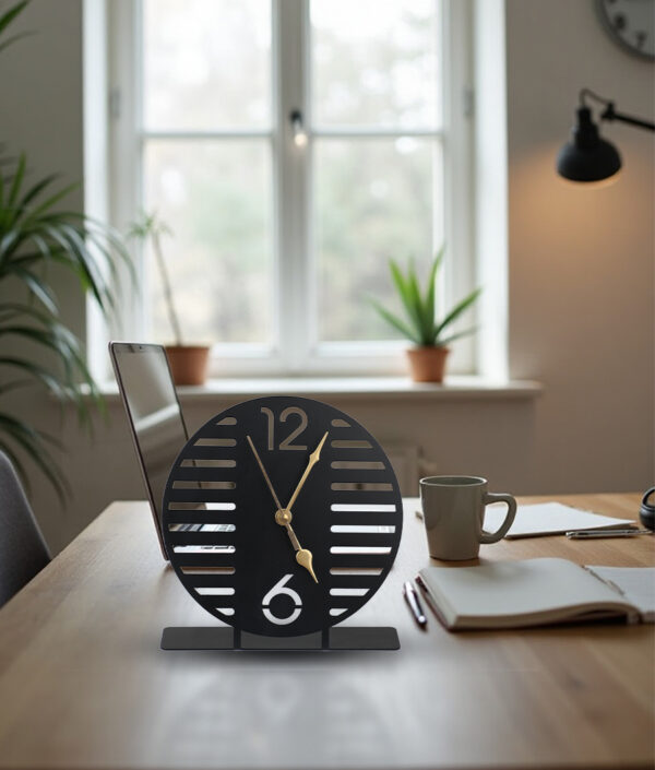 Modern Round Cutout Metal Table Clock with Bold Numerals