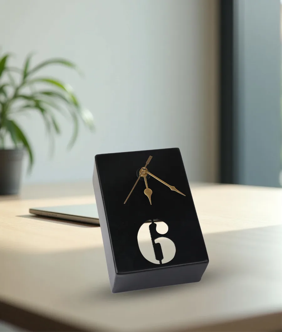 Modern Rectangular Table Clock with Bold Number 6 - image 5