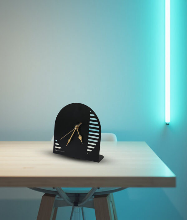 Arched Metal Table Clock with Linear Cutouts - Image 5