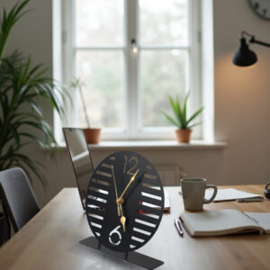 Modern Round Cutout Metal Table Clock with Bold Numerals