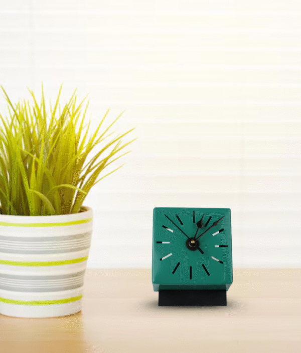 Modern Green Block Table Clock with Minimalist Dash Markers - Image 2