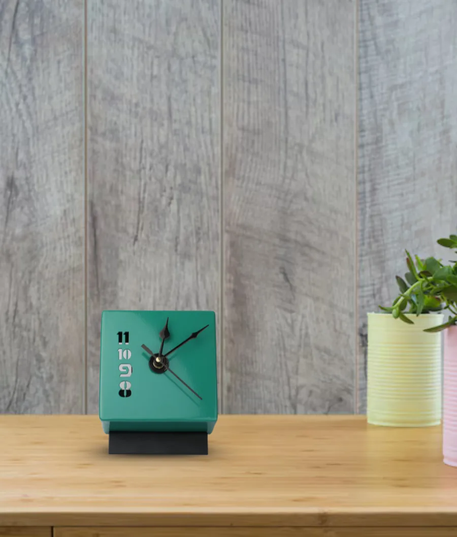 Modern Block Table Clock with Number Cutouts - image 3