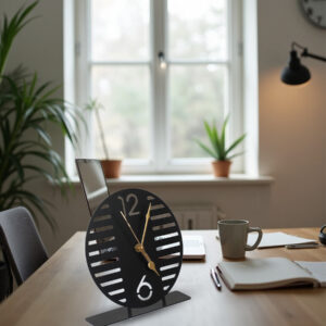 Modern Round Cutout Metal Table Clock with Bold Numerals