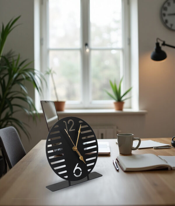 Modern Round Cutout Metal Table Clock with Bold Numerals - Image 2