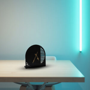 Arched Metal Table Clock with Linear Cutouts