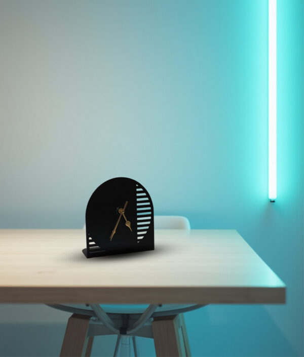 Arched Metal Table Clock with Linear Cutouts - Image 6