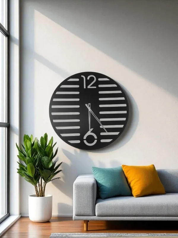 ShadowStripe Modern Wall Clock – Minimalist Slatted Design - Image 2