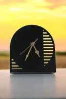 Arched Metal Table Clock with Linear Cutouts