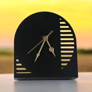 Arched Metal Table Clock with Linear Cutouts