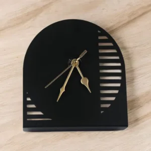 Arched Metal Table Clock with Linear Cutouts