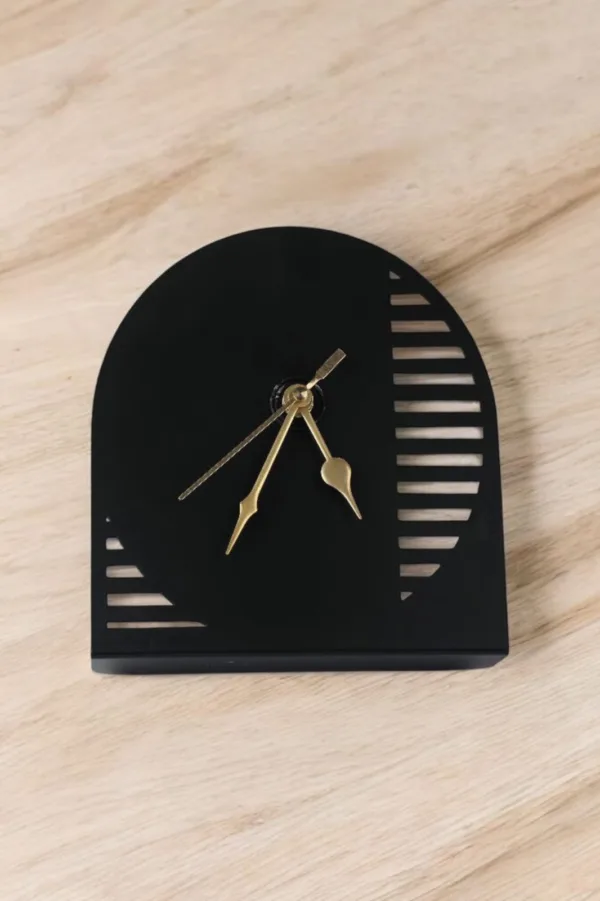 Arched Metal Table Clock with Linear Cutouts - Image 3