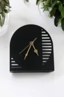 Arched Metal Table Clock with Linear Cutouts