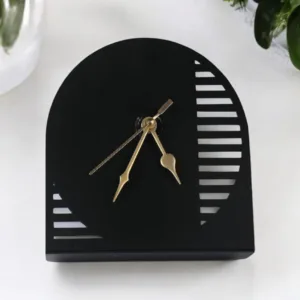 Arched Metal Table Clock with Linear Cutouts