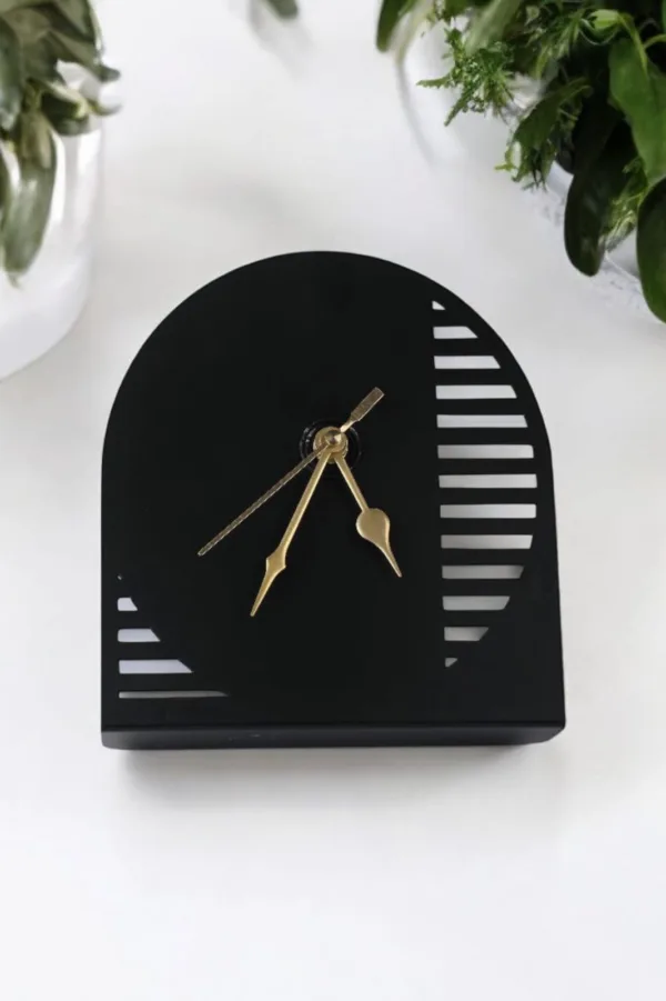 Arched Metal Table Clock with Linear Cutouts - Image 4
