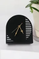 Arched Metal Table Clock with Linear Cutouts