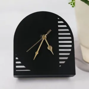 Arched Metal Table Clock with Linear Cutouts