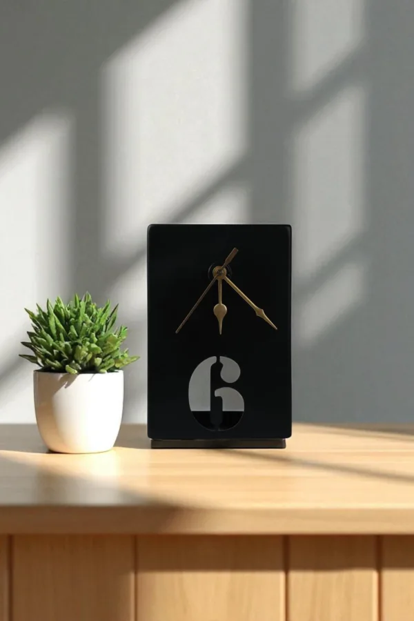 Modern Rectangular Table Clock with Bold Number 6
