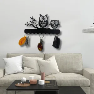 Owl Metal Key Holder – 25cm x 13cm, 9 Hooks