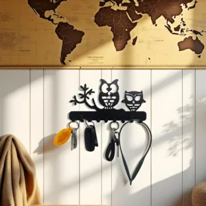 Owl Metal Key Holder – 25cm x 13cm, 9 Hooks