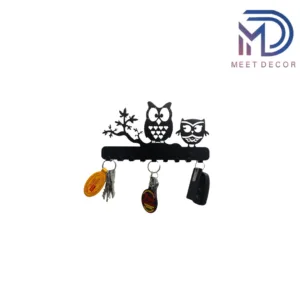 Owl Metal Key Holder – 25cm x 13cm, 9 Hooks