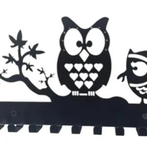 Owl Metal Key Holder – 25cm x 13cm, 9 Hooks