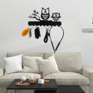 Owl Metal Key Holder – 25cm x 13cm, 9 Hooks