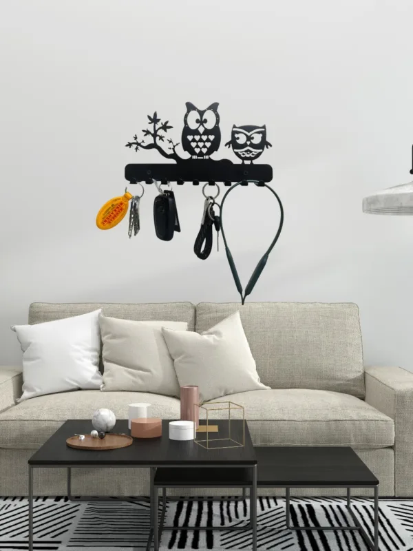 Owl Metal Key Holder – 25cm x 13cm, 9 Hooks - Image 4
