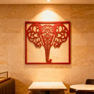 Elephant Metal Wall Art 21x18 Inch Red - Intricate Jaali Design Wall Hanging Decor, No Drill Panel for Living Room Bedroom Entryway Staircase - Aesthetic Home Decor Items, Metal Wall Decor, Wall Art Hanging Decoration