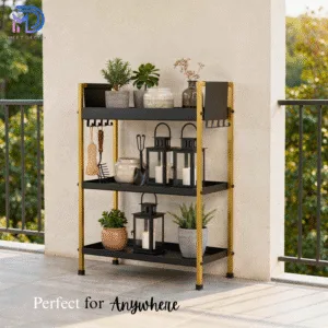 3 Tray Multipurpose Countertop Kitchen Organizer Rack with Removable 8 Hooks |Storage Stand for Kitchen, Dressing Table | Spice Rack,Cosmetics Organizer or Bathroom Organizer