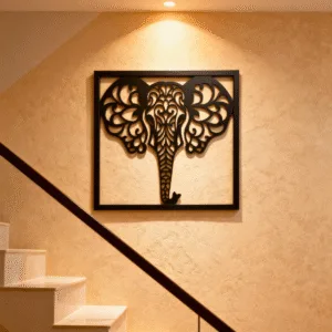 Elephant Metal Wall Art 21x18 Inch Black - Intricate Jaali Design Wall Hanging Decor, No Drill Panel for Living Room Bedroom Entryway Staircase - Aesthetic Home Decor Items, Metal Wall Decor, Wall Art Hanging Decoration