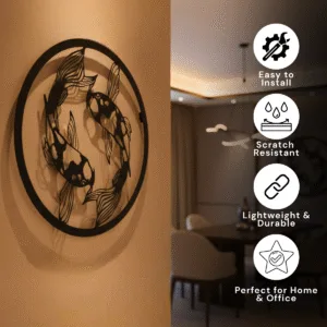 Koi Fish Metal Wall Art for Living Room | 18 x 18 Inch Wall Decor | No Drill Wall Hanging Decoration | Aesthetic Home Decor, Wall Art for Living Room Big Size, Bedroom, Yin yang home decor & Home Decoration