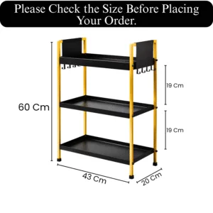 3 Tray Multipurpose Countertop Kitchen Organizer Rack with Removable 8 Hooks |Storage Stand for Kitchen, Dressing Table | Spice Rack,Cosmetics Organizer or Bathroom Organizer