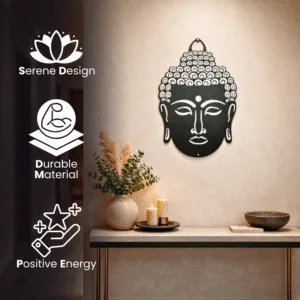 Metal Buddha Hanging Wall Decor Art  |  Wall Hanging Decoration | Black Gautam Buddha Idol for Home Decor | Wall Decor Items for Living Room, Bedroom, Balcony Yoga Meditation ( 45 x 30 cm )
