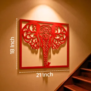 Elephant Metal Wall Art 21x18 Inch Red - Intricate Jaali Design Wall Hanging Decor, No Drill Panel for Living Room Bedroom Entryway Staircase - Aesthetic Home Decor Items, Metal Wall Decor, Wall Art Hanging Decoration