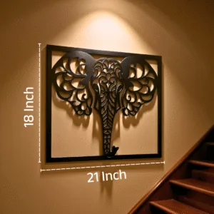Elephant Metal Wall Art 21x18 Inch Black - Intricate Jaali Design Wall Hanging Decor, No Drill Panel for Living Room Bedroom Entryway Staircase - Aesthetic Home Decor Items, Metal Wall Decor, Wall Art Hanging Decoration