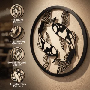 Koi Fish Metal Wall Art for Living Room | 18 x 18 Inch Wall Decor | No Drill Wall Hanging Decoration | Aesthetic Home Decor, Wall Art for Living Room Big Size, Bedroom, Yin yang home decor & Home Decoration