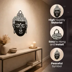 Metal Buddha Hanging Wall Decor Art  |  Wall Hanging Decoration | Black Gautam Buddha Idol for Home Decor | Wall Decor Items for Living Room, Bedroom, Balcony Yoga Meditation ( 45 x 30 cm )