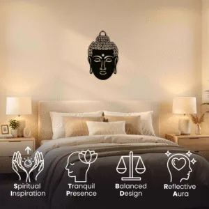 Metal Buddha Hanging Wall Decor Art  |  Wall Hanging Decoration | Black Gautam Buddha Idol for Home Decor | Wall Decor Items for Living Room, Bedroom, Balcony Yoga Meditation ( 45 x 30 cm )