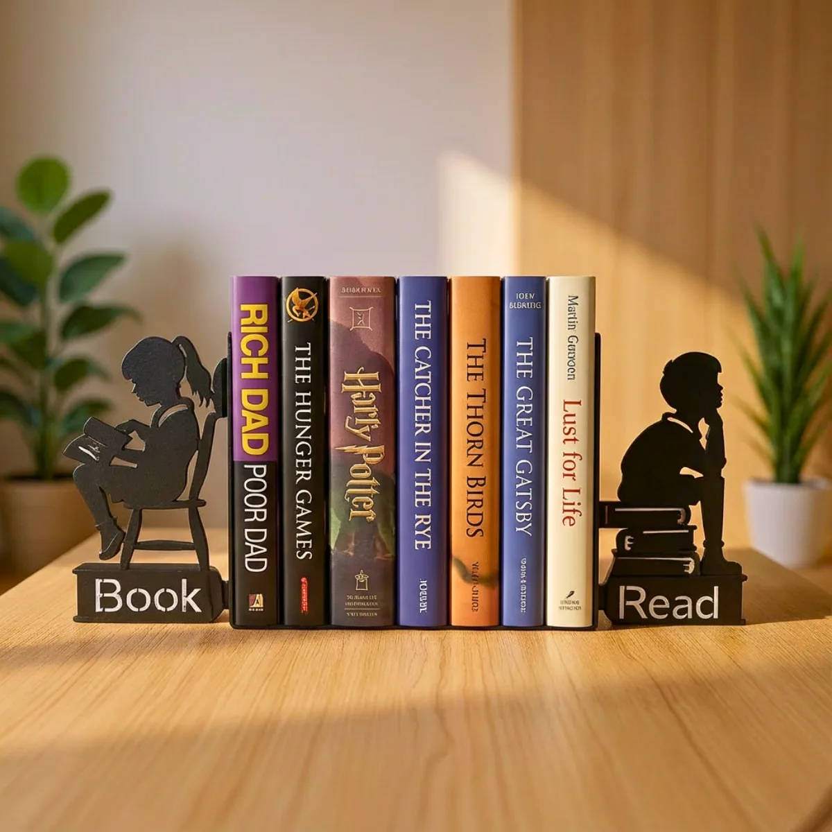 Metal Bookends for Heavy Books | Strong Anti-Slip Decorative Book Ends for Home Decor | Cute Reading Design Book Holder for Shelf, Library, Office, Study Room & Gift Use