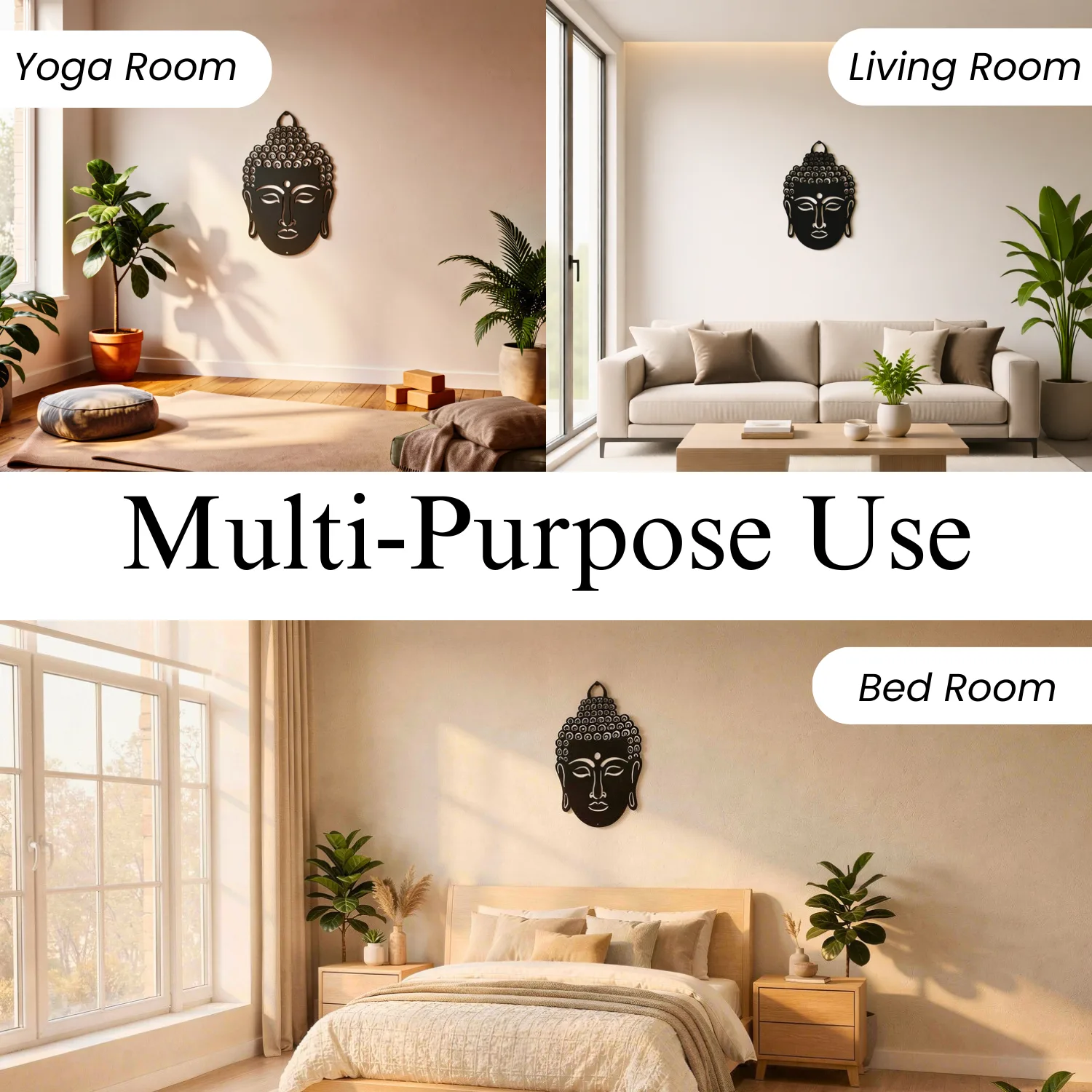 Metal Buddha Hanging Wall Decor Art | Wall Hanging Decoration | Black Gautam Buddha Idol for Home Decor | Wall Decor Items for Living Room, Bedroom, Balcony Yoga Meditation ( 45 x 30 cm ) - Image 3