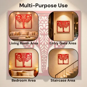 Elephant Metal Wall Art 21x18 Inch Red - Intricate Jaali Design Wall Hanging Decor, No Drill Panel for Living Room Bedroom Entryway Staircase - Aesthetic Home Decor Items, Metal Wall Decor, Wall Art Hanging Decoration