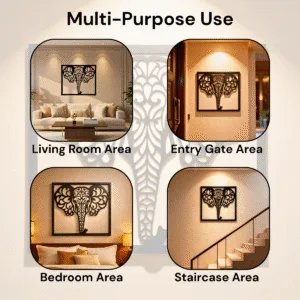 Elephant Metal Wall Art 21x18 Inch Black - Intricate Jaali Design Wall Hanging Decor, No Drill Panel for Living Room Bedroom Entryway Staircase - Aesthetic Home Decor Items, Metal Wall Decor, Wall Art Hanging Decoration