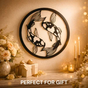 Koi Fish Metal Wall Art for Living Room | 18 x 18 Inch Wall Decor | No Drill Wall Hanging Decoration | Aesthetic Home Decor, Wall Art for Living Room Big Size, Bedroom, Yin yang home decor & Home Decoration