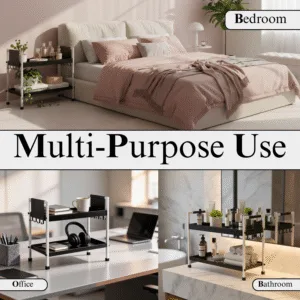 2 Tray Black & White Multipurpose Countertop Organizer Rack with 8 Hooks | Multishelf Storage Stand for Kitchen, Bathroom or Dressing Table | Spice Rack, Cosmetics Organizer or Bathroom Organizer